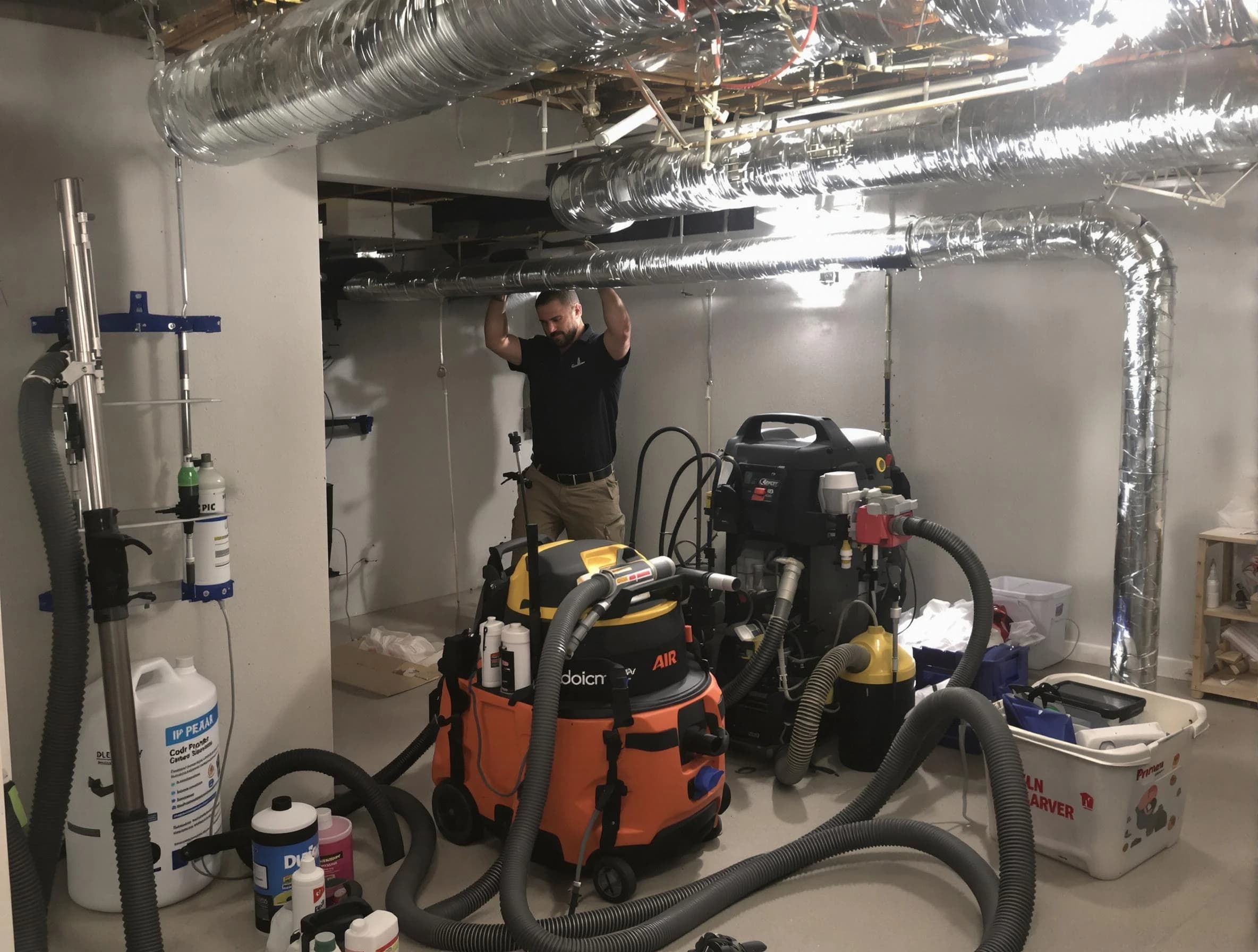 Locust Grove Air Duct Cleaning specialist performing professional mold removal from air ducts using safety equipment in Locust Grove