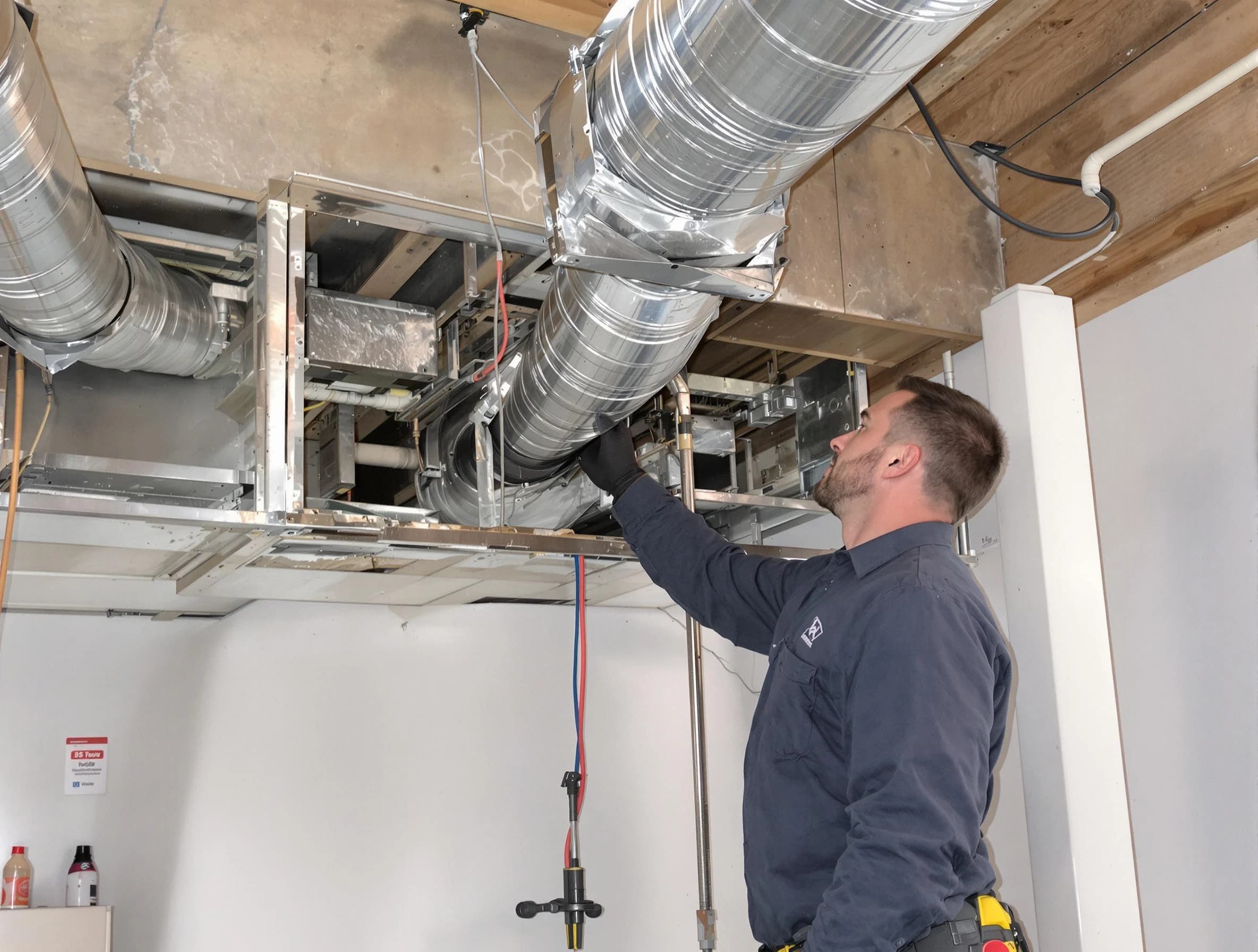 Locust Grove Air Duct Cleaning technician performing professional air duct repair using specialized tools in Locust Grove