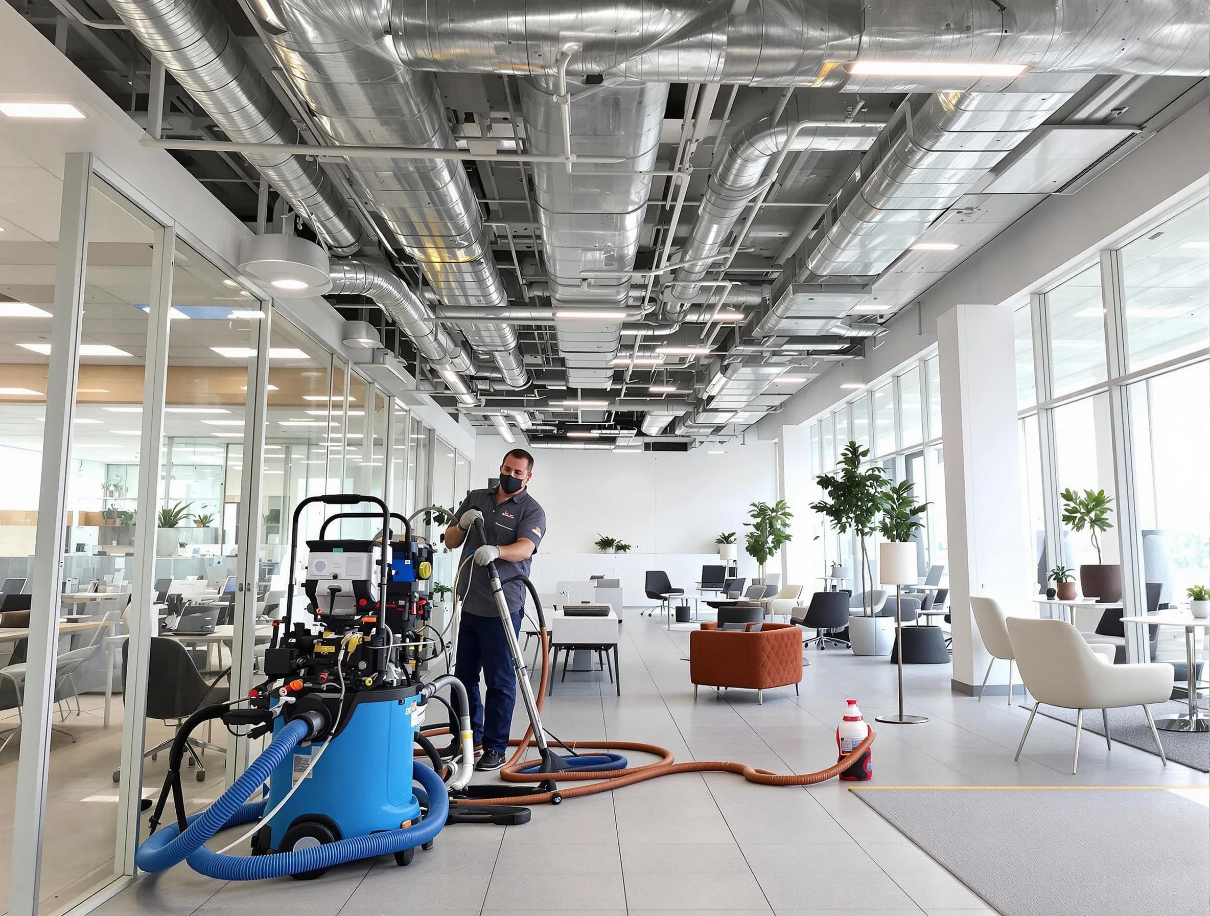Locust Grove Air Duct Cleaning team conducting comprehensive commercial duct cleaning at a business location in Locust Grove