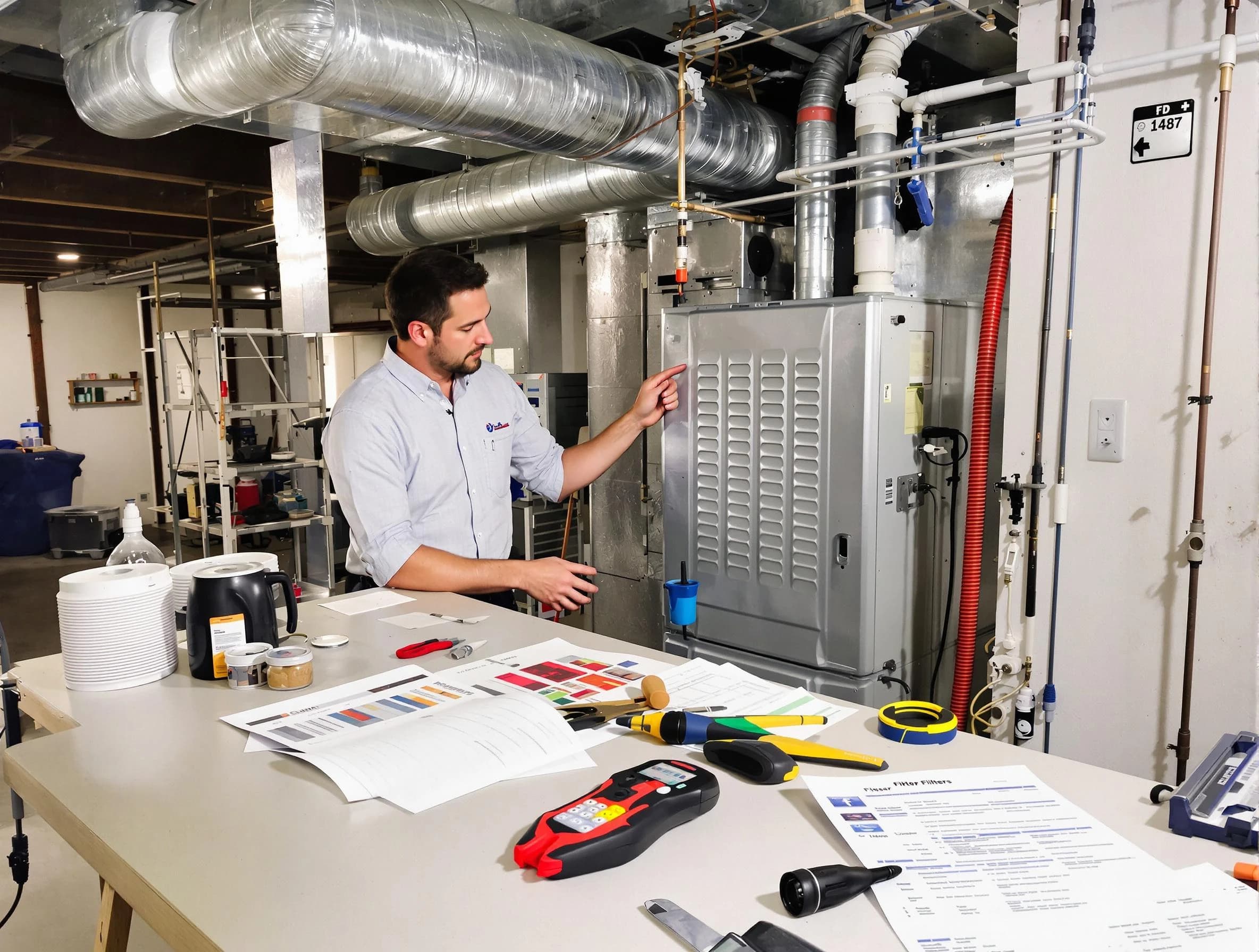 Locust Grove Air Duct Cleaning inspector conducting detailed filter system evaluation using professional diagnostic tools in Locust Grove