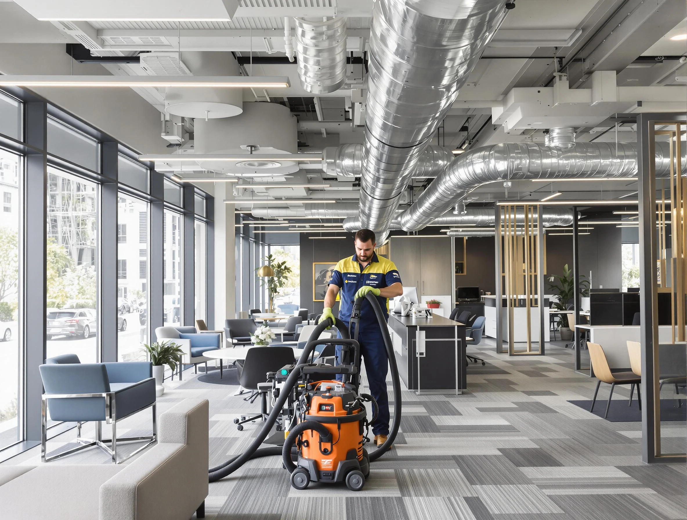 Locust Grove Air Duct Cleaning team performing thorough commercial duct cleaning at a Locust Grove business center